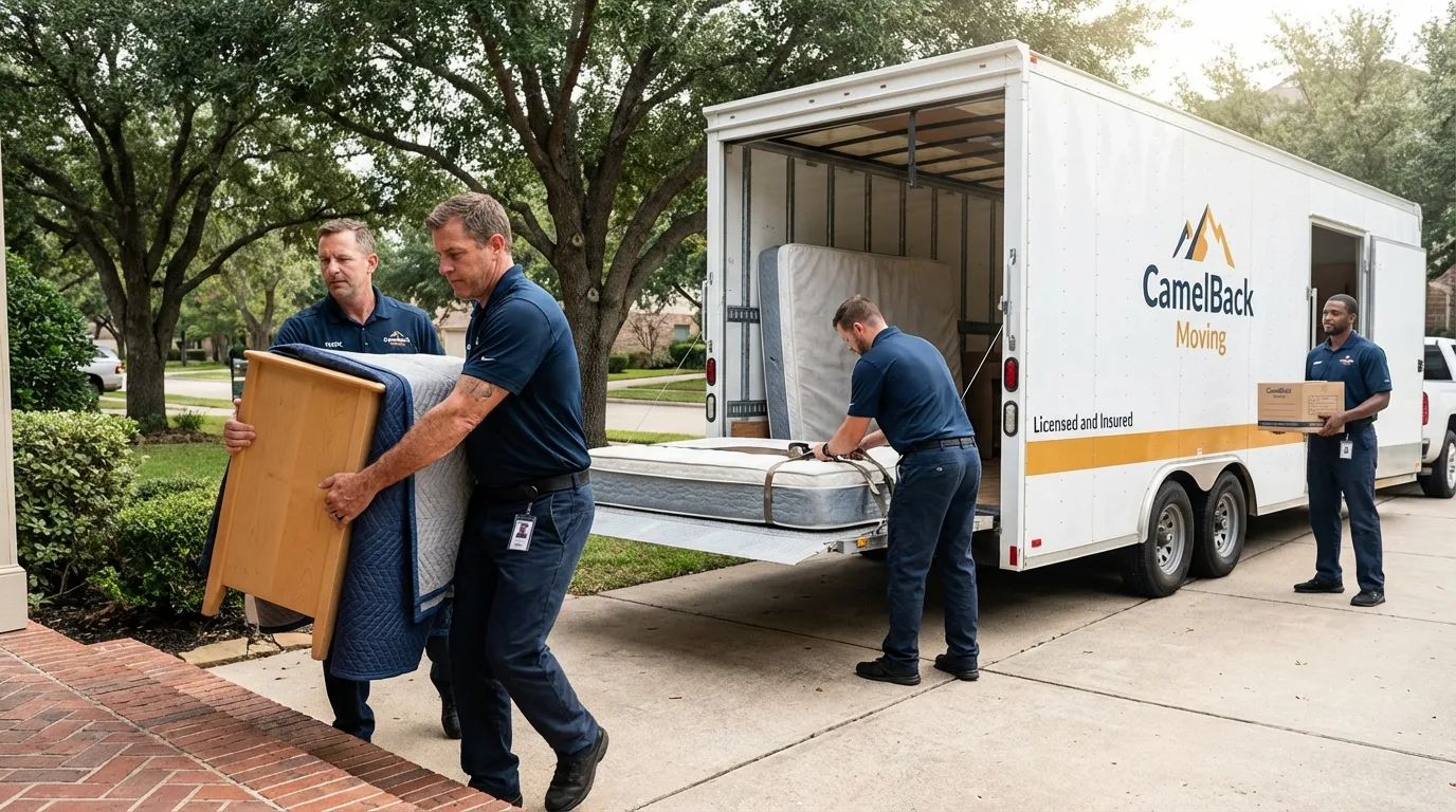 Crew loading residential truck for cross-state move from Marshall, NC